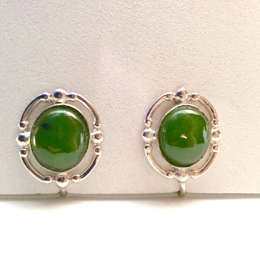 Chrysoprase Sterling Silver Earrings Screw Back